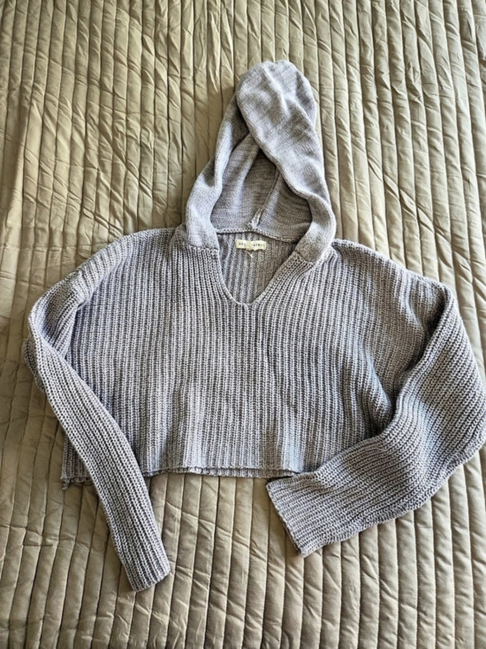 Aeropostale Cropped Knit Hoodie in Gray Size Small
